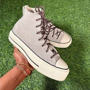 Converse Chuck Taylor All Star High-Top Platform Suede Grey Sneakers Womens 7.5